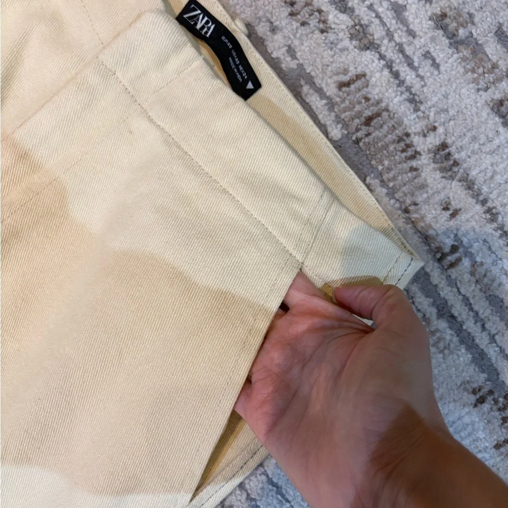 Zara Highrise Wide Leg Cuffed Light Butter Yellow Jeans Size Extra Small Cotton - Picture 5 of 12